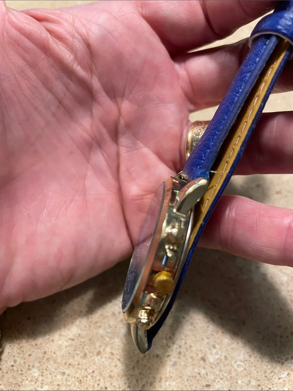 Geneva Platinum Blue Strap Gold-Tone Case Chronograph Watch
